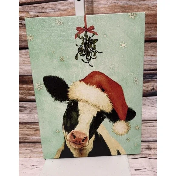 Kirkland Animal Christmas Cow Canvas 16” X 11.5” - Picture 2 of 6